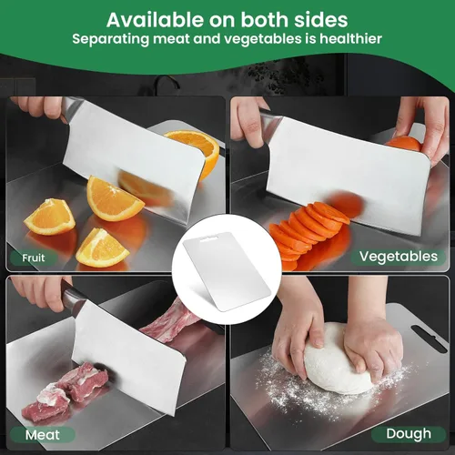 Miniatura 4 de Tabla de cortar de titanio para cocina, tabla de cortar de acero inoxidable de grado alimenticio, fácil de limpiar, duradera y de grado alimenticio