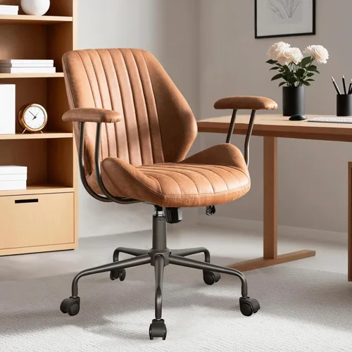 Miniatura 17 de ovios Silla de oficina ergonómica, sillas ejecutivas de piel sintética con respaldo alto y cojín grueso, cómodo sillón giratorio moderno de mediados