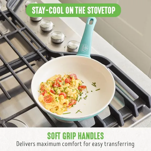 Miniatura 7 de GreenLife Soft Grip - Juego de utensilios de cocina de cerámica antiadherente sin PFAS de 8 pulgadas, espátula de silicona con mango de bambú