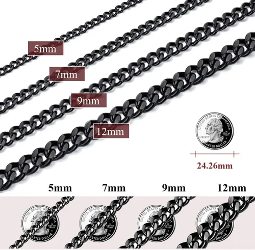 Miniatura 7 de FindChic - Cadena de eslabones para hombre, chapado en oro de 18 quilates, acero inoxidable, negro, collar para hombres y niños, 14 a 30pulgadas, 8