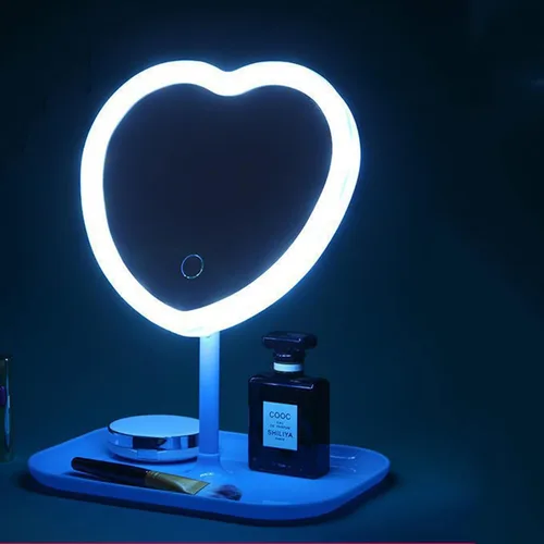 Miniatura 2 de Espejo de tocador de maquillaje de corazón con luces LED, luces de control táctil, brillo ajustable, espejo de tocador iluminado con carga USB