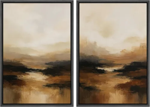 Miniatura 55 de SIGNWIN Lienzo enmarcado para pared, juego de arte sereno de paisaje de pantanos, ilustración rústica, arte moderno, minimalismo, decorativo