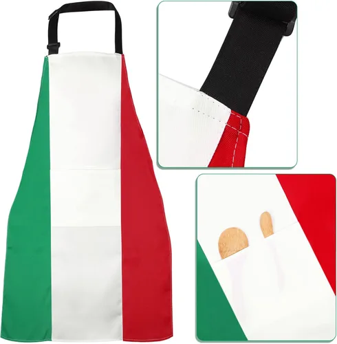 Miniatura 4 de SATINIOR - Delantal italiano y sombrero de chef para mujeres y hombres, disfraz italiano, babero de tela, delantal de bandera de Italia