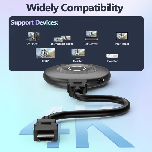 Miniatura 8 de True 4K Wireless Display Adapter, 2026 Plug & Play 2.4G+5G@60Hz HDMI Wireless Dongle for i-Phone 17 Android Windows macOS Tablet Laptop Cast to