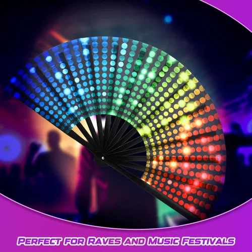 Miniatura 7 de Geetery Abanico grande plegable para rave para mujeres/hombres, fiesta de carnaval, arco iris, patrón de lentejuelas, orgullo, ventilador de mano