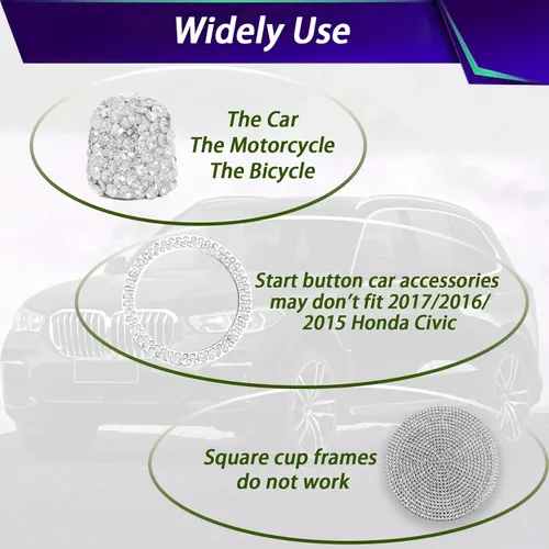Miniatura 4 de Juego de 3 accesorios de coche con diamantes de imitación de cristal, tapas de válvula de neumático de automóvil, accesorios de decoración de 3