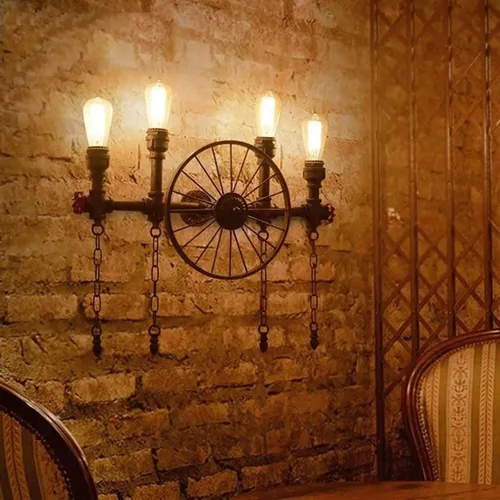 Miniatura 5 de Aplique de pared LED vintage, lámpara de tocador de baño de 4 luces, lámpara de pared industrial de tubería de agua negra de 25 pulgadas, lámpara
