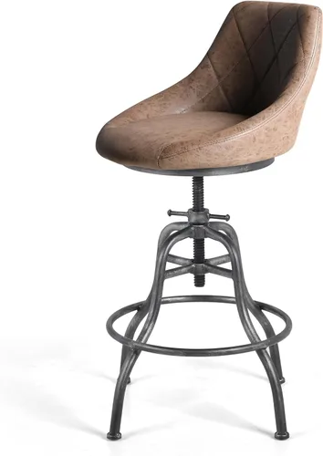 Miniatura 5 de Taburete de bar redondo industrial de poliuretano con respaldo de metal, altura ajustable, giratoria, silla de pub, taburetes de bar para cocina