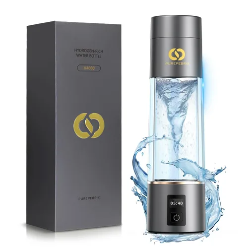 PUREPEBRIX Generador de botellas de agua de hidrógeno - Máquina de agua de hidrógeno de 6400 PPB | Regalo de bienestar certificado por IHSA para Gris