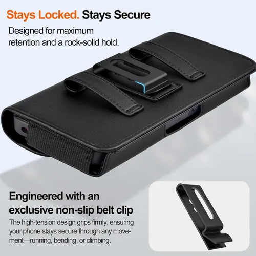 Miniatura 4 de Funda de cuero para teléfono celular con soporte para tarjeta y clip para cinturón Estuche protector para iPhone Pro 17 16 15 14 13 12 16e, Samsung