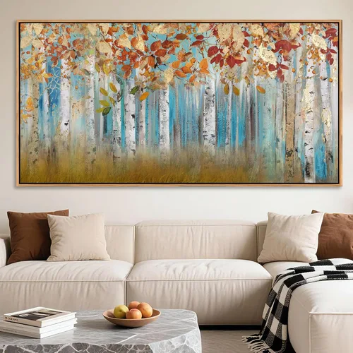 Miniatura 20 de YCPRIMER Gran Arte de Pared de Paisaje para Sala de Estar, Lienzo de Decoración de Pared con Flores, Arte de Decoración en Azul y Morado, Cuadro