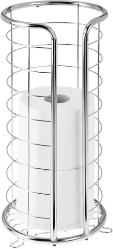 mDesign - Soporte de metal para papel higiénico con 3 rollos de papel higiénico para cuarto de baño o sala de polvo, Metal, Cromado, paquete de de 1