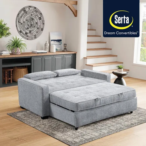 Miniatura 6 de Serta Ainsley - Sofá cama convertible de 72.6 pulgadas, tamaño Queen, Dreamcoil Comfort, tela tejida suave, color gris claro