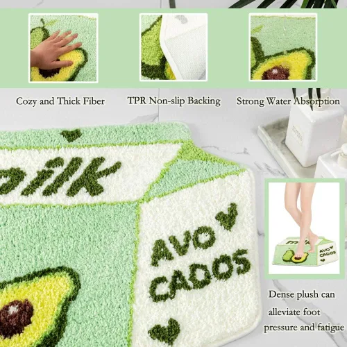 Miniatura 4 de Alfombra de baño con aguacate y frutas para baño, bonita alfombra de baño verde para niños, antideslizante, alfombra de baño de frutas