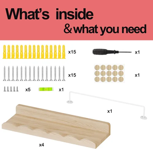 Miniatura 7 de Fixwal Estantes flotantes de 16.5 pulgadas para libros de guardería, juego de 4 estantes de pared festoneados con toallero para niños, habitación