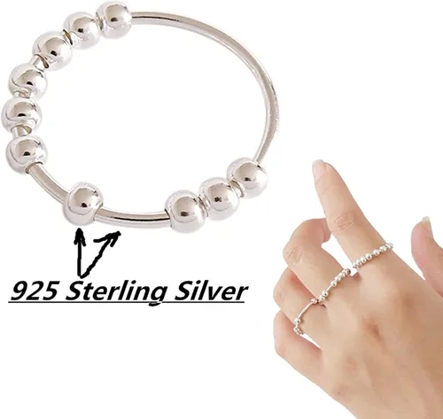 Miniatura 2 de WEFRIN Anillos de plata de ley 925 anillos de ansiedad para mujeres anillos giratorios con cuentas antipreocupaciones alivio del estrés anillo