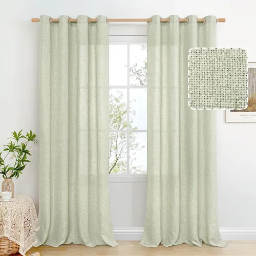 Miniatura 78 de BGment Cortinas de Lino Beige de 63 Pulgadas de Largo 2 Paneles - Tratamientos para Ventanas con Textura de Arpillera Filtrantes de Luz Cortinas