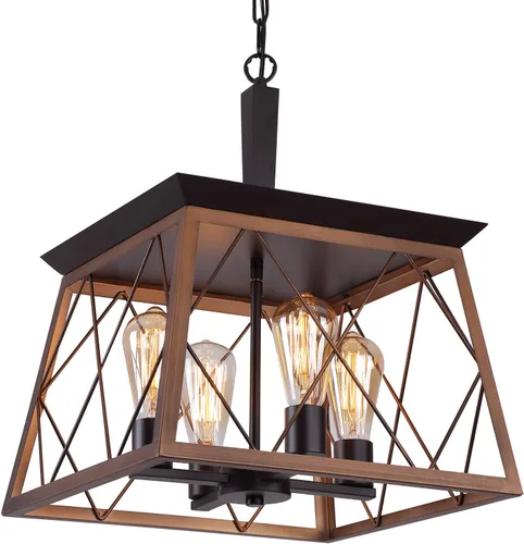 Miniatura 10 de Q&S Lámpara colgante de granja, lámpara colgante vintage, iluminación colgante industrial, hierro forjado, ORB+marrón, 1 luz E26