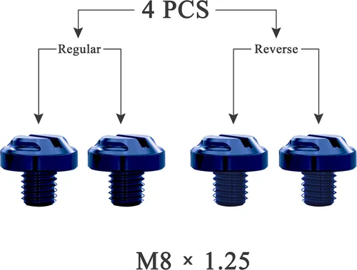 Miniatura 2 de 4 tapones para agujeros de espejo azul para motocicleta, 2 regulares+2 reversas M8x1.25 (azul, M8>2 regular + 2 reverso)
