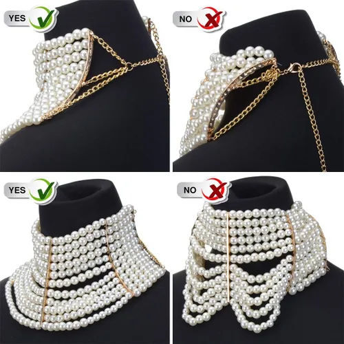 Miniatura 4 de Collar grueso de la declaración de la joyería de la moda, collar de perlas simuladas del babero del traje