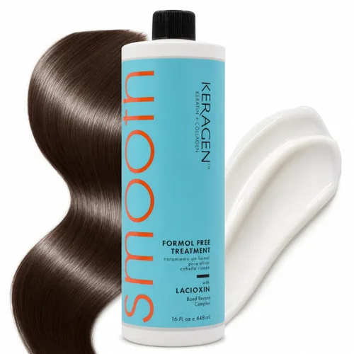 KERAGEN - Tratamiento alisador de queratina brasileña, sistema alisador para cabello seco y dañado, sin formaldehído, 16 onzas - Elimina rizos y
