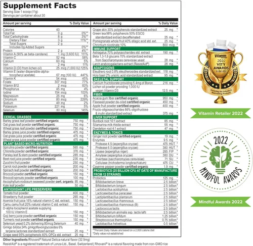 Miniatura 4 de Vibrant Health, Green Vibrance, incluye 65 superalimentos a base de plantas, 25 mil millones de probióticos, fibra, adaptógenos y enzimas, 30