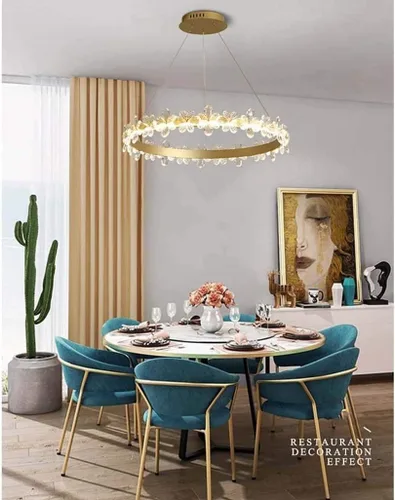 Miniatura 4 de Candelabros LED, candelabro, anillo de cristal de cristal, lámpara moderna y creativa para sala de estar, para cafetería, sala de estar, diámetro