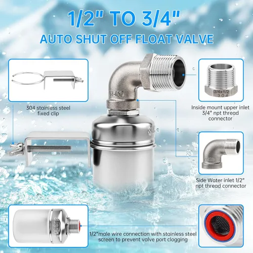 Miniatura 5 de 2 Pack Water Float Valve,1/2" to 3/4'' 1'' 304 Stainless Steel Fully Automatic Water Level Controller Float Valve