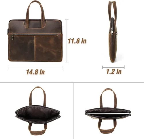 Miniatura 4 de Top Grain Leather - Maletín delgado para laptop de 15.4 pulgadas, diseño vintage con 5 bolsillos, hecho a mano, compatible con MacBook Pro/Air de 5