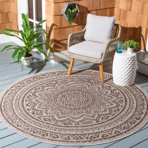 Miniatura 156 de SAFAVIEH Alfombra lavable para exteriores, colección Courtyard - Pasillo de 2.3 x 8 pies, color beige claro y marrón claro, no desprende pelusa