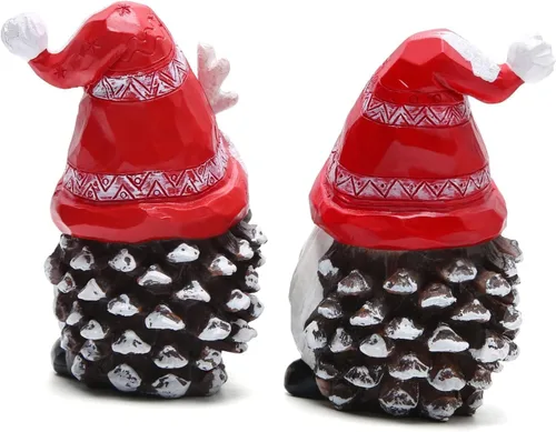 Hodao Figuras de resina de gnomos de Navidad con sombreros rojos y diseño de copo de nieve, bonita estatua coleccionable para decoración de mesa,