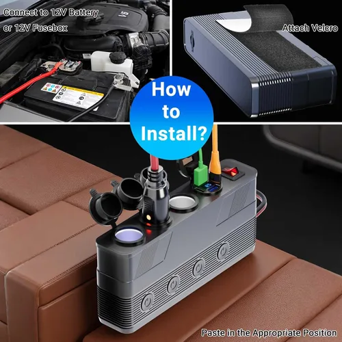 Miniatura 5 de Divisor de enchufe de encendedor de cigarrillos de 12V: toma de corriente de 180W 15A de 3 enchufes con 4 puertos USB PD66W QC18W - Divisor