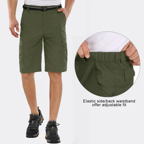 Miniatura 3 de Pantalones cortos de senderismo para hombre, de secado rápido, ligeros, transpirables, para exteriores, de carga., Verde, 40
