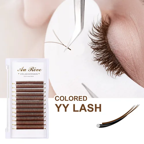 Miniatura 6 de Extensiones de pestañas en Y de colores, YY, extensiones de pestañas postizas en abanico, extensiones de pestañas marrones, rizo D, 0.003 in