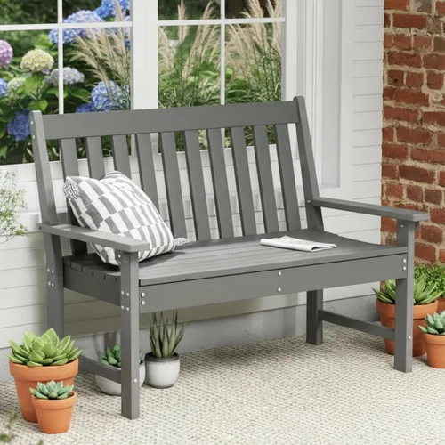Miniatura 11 de Tangkula Banco de jardín HDPE para exteriores con respaldo, silla de sofá biplaza para patio para 2 personas para todo tipo de clima con asiento
