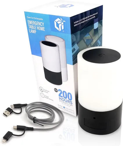 Miniatura 8 de LFI Lights Lámpara de mesa de emergencia para cortes de energía, luz recargable de más de 200 horas con cargador USB, cable 3 en 1, 3 modos, sensor