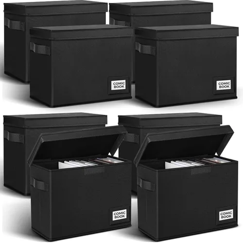 Lincia Paquete de 8 cajas de almacenamiento de cómics, 15.4 x 7.5 x 11.4 pulgadas, organizador plegable con asas, contenedor corto apilable para