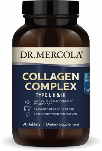 Dr. Mercola Complejo de colágeno - Apoya la piel y el tejido conectivo - Colágeno tipo I, II y III - Sin OMG, sin gluten y sin soja - 90 tabletas