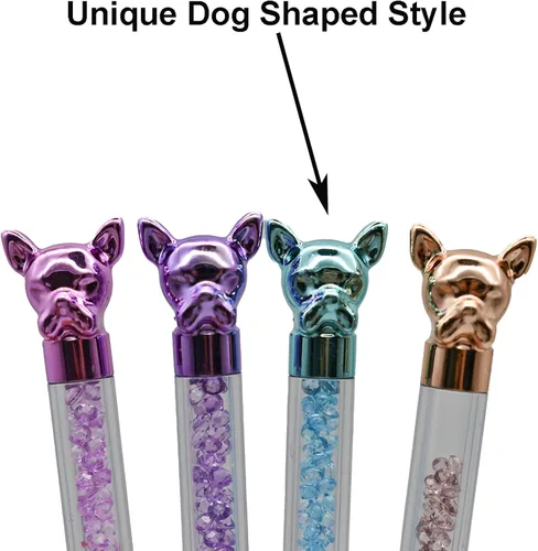 Miniatura 3 de Maydahui 12 bolígrafos con forma de perro, bolígrafo Bulldog retráctil, diamantes de imitación brillantes, lindos bolígrafos de animales
