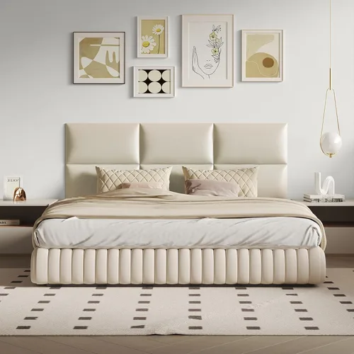 Cabecero de palo color beige - Juego de 6 paneles montados en la pared para camas tamaño Queen, 61 x 30 cm, cabecero decorativo de fácil instalación
