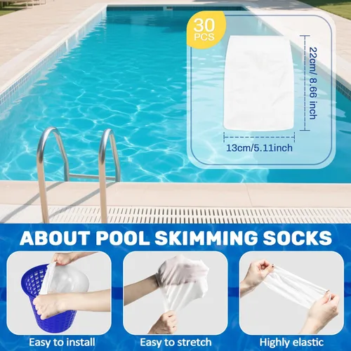 Miniatura 8 de Calcetines de skimmer de piscina Sukh - 40 piezas de calcetines de piscina para skimmer, filtro de limpieza que limpia los desechos y las hojas