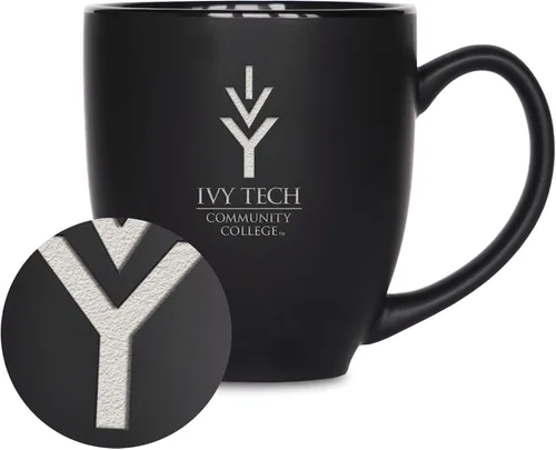 Miniatura 275 de Rico Industries - Taza de cerámica mate negra con grabado láser estándar de 15oz para NCAA (escuelas T & U) - Para bebidas calientes o frías