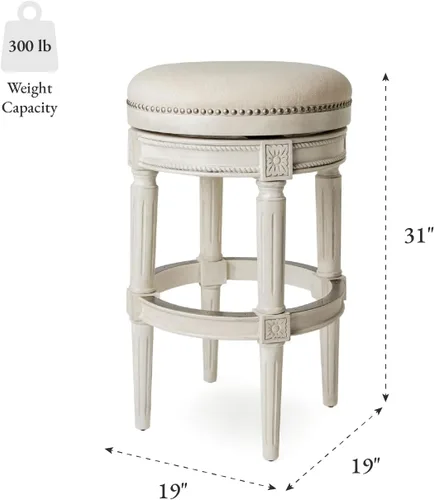Miniatura 3 de Maven Lane Pullman Taburete de Bar de Madera Giratorio 180 Grados sin Respaldo de 30" de Altura con Ribete de Tachuelas, Acabado Blanco Alabastro