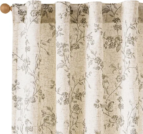 Miniatura 15 de Lazzzy - Cortinas de lino floral gris pardo de 84 pulgadas, cortinas de estilo granja con solapa trasera para sala de estar y dormitorio, cortinas