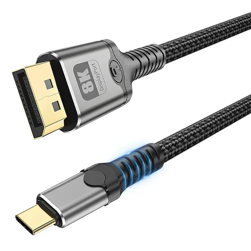 Cable USB C a DisplayPort de 6.6 pies, 8K @60Hz 4K a 240Hz unidireccional Thunderbolt 3/4/5 a DisplayPort cable USB C a DP compatible con MacBook