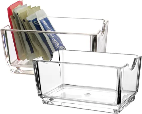 Sizikato 2pcs Clear Acrylic Sugar Packet Holder Square Tea Bag Bowl, 4.3 Pulgadas 2 pzas