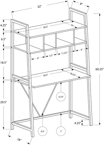 Miniatura 5 de Monarch escritorio para computadora de metal, Madera, Blanco