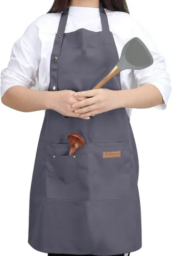 Miniatura 10 de Delantales para mujeres y hombres con bolsillos, correas ajustables, impermeable, lona para cocina, cocinero, camarera, servidor