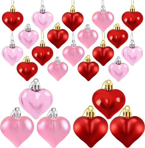Miniatura 8 de 24 adornos en forma de corazón para el día de San Valentín, bolas de corazón brillantes y mate, decoraciones colgantes para el día de San Valentín