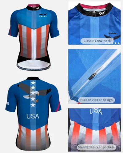 Miniatura 3 de Lo.gas Camiseta de ciclismo de Estados Unidos para hombre, manga corta, camisetas de ciclismo con bandera americana, ropa de bicicleta de carretera
